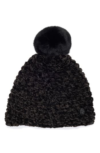 Kurt Geiger London Chunky Chenille Knit Beanie In Black