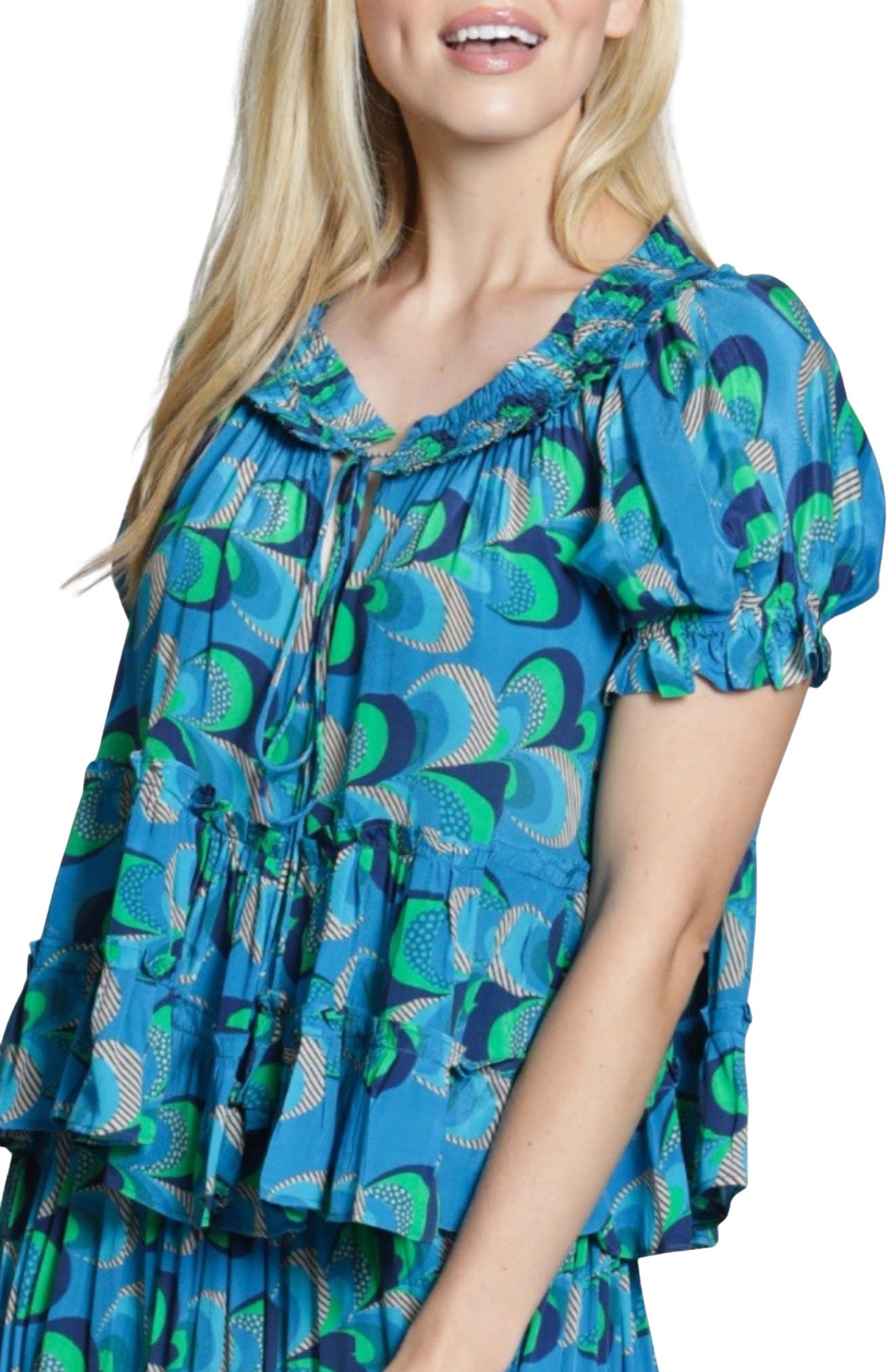 Tiered Ruched Tie Neck Top - image 3