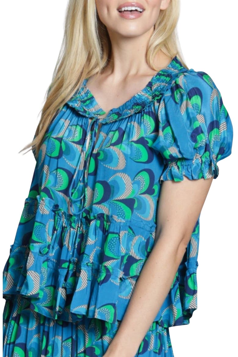 Tiered Ruched Tie Neck Top, Main, color, BLUE LAGOON
