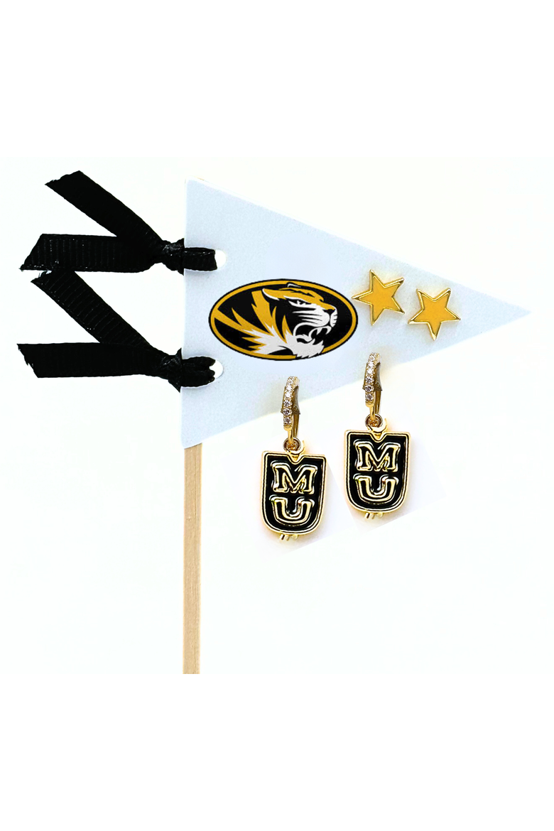 University Of Missouri Pennant Pair Earring Set, Main, color, Yellow Gold