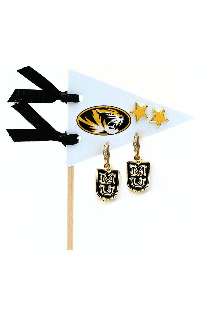 Color Shout University Of Missouri Pennant Pair Earring Set, Main, color, Yellow Gold