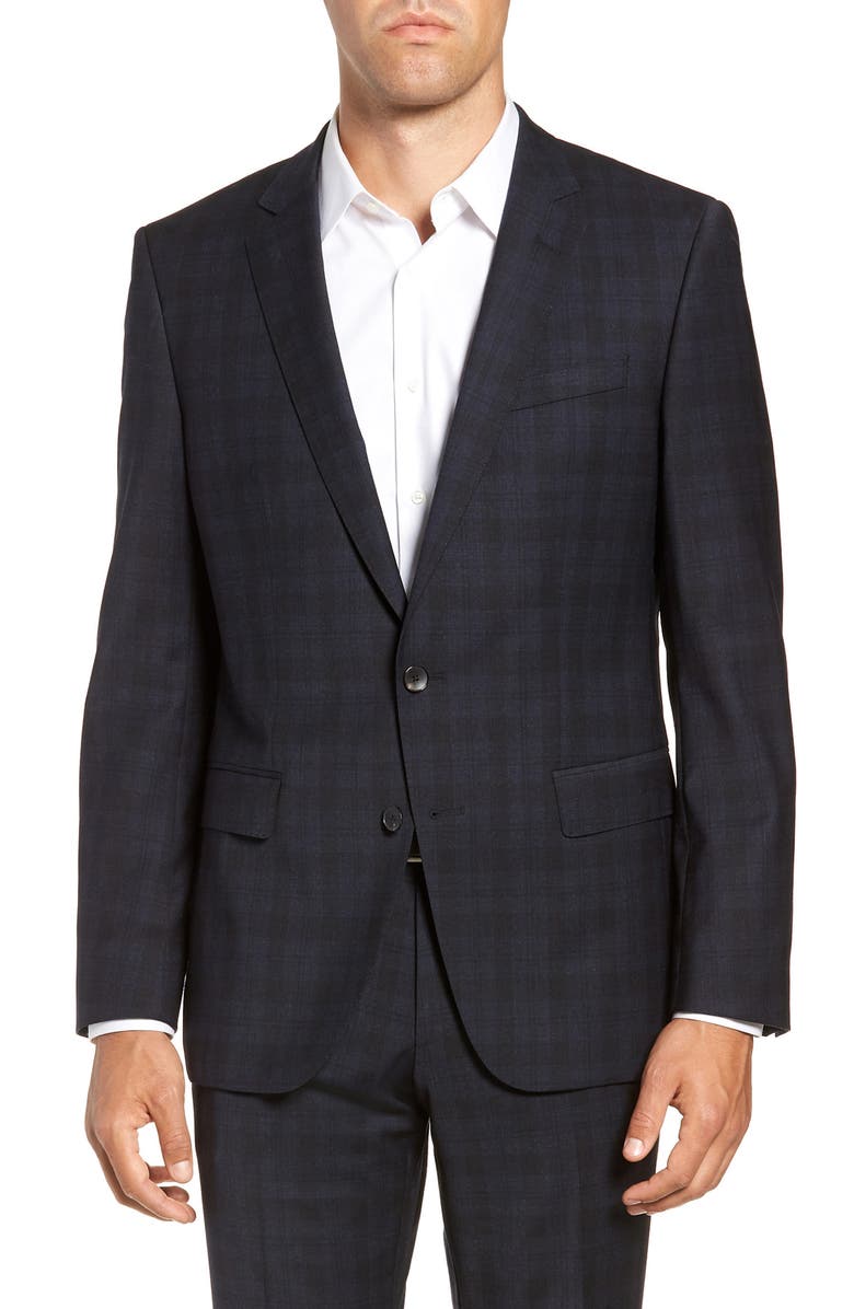 BOSS Huge/Genius Slim Fit Stretch Plaid Wool Suit, Alternate, color,