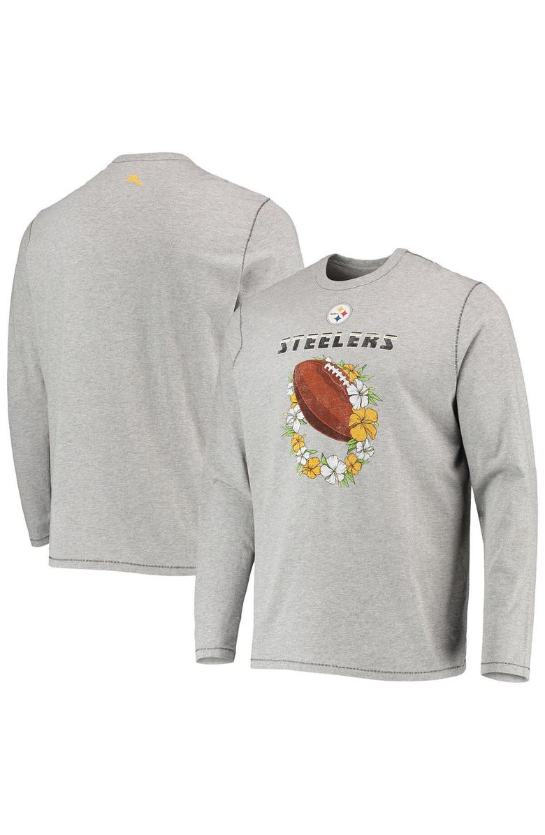 Tommy Bahama Men's Tommy Bahama Heathered Gray Pittsburgh Steelers Sport Lei Pass Long Sleeve T-Shirt, Alternate, color, 