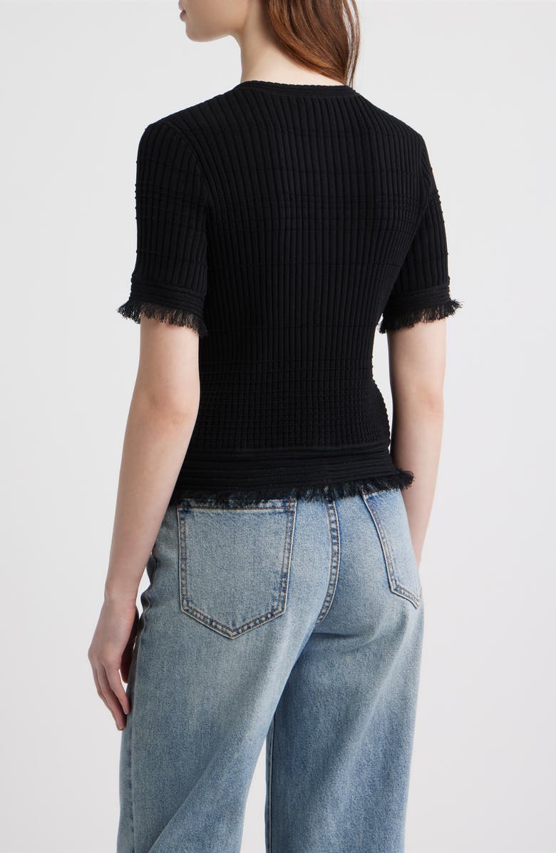 rag & bone Ayan Fringe Trim Rib Cardigan, Alternate, color, Black