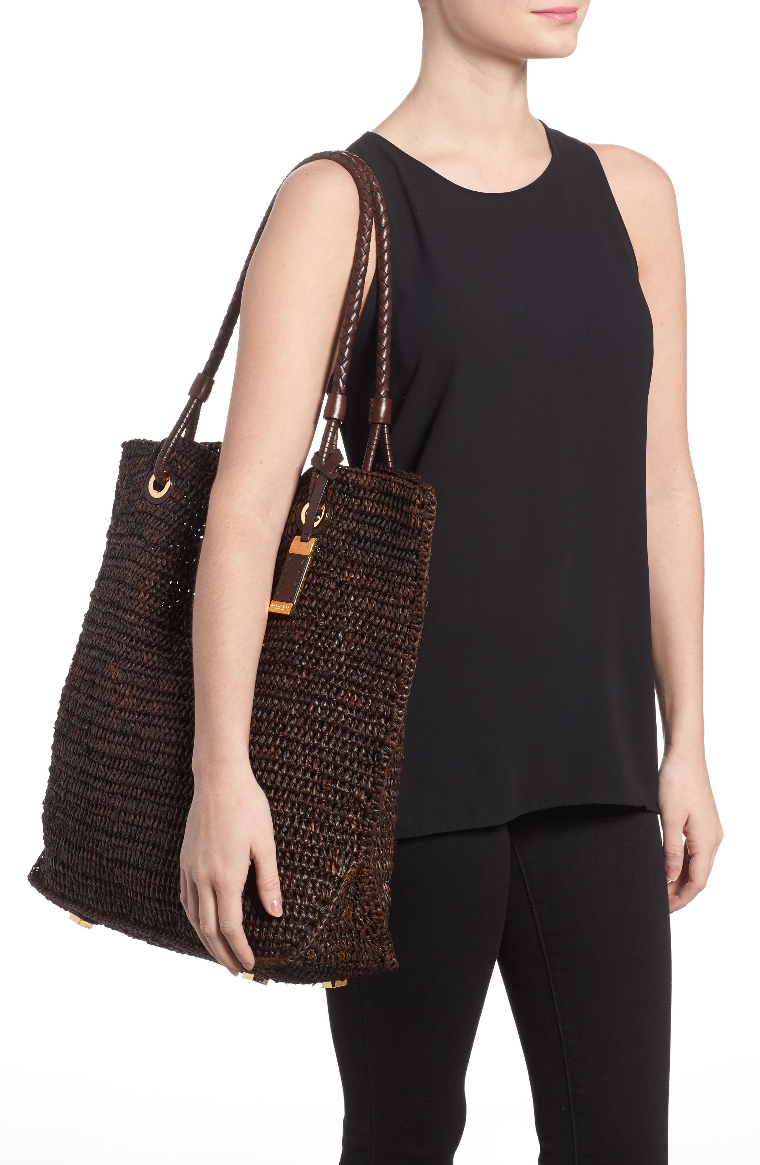 Michael Kors Skorpios Woven Raffia Tote, Alternate, color, 