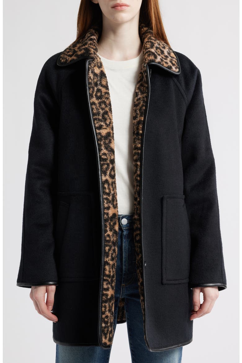 Leopard Print Collar Felt Coat, Alternate, color, BLACK / LEOPARD PRINT