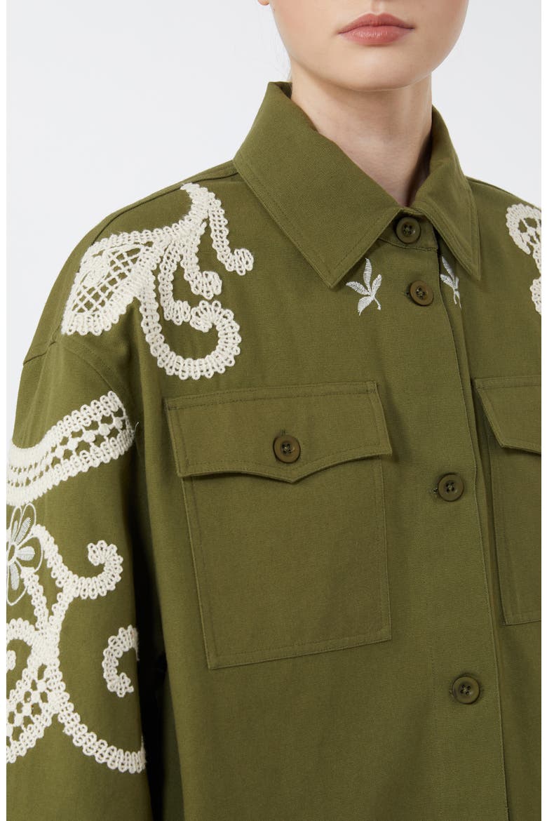 Como Embroidered Detail Cotton Jacket, Alternate, color, KAKI