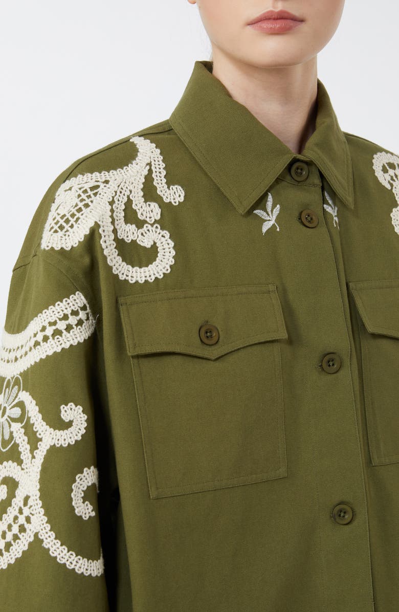 Weekend Max Mara Como Embroidered Detail Cotton Jacket, Alternate, color, Kaki