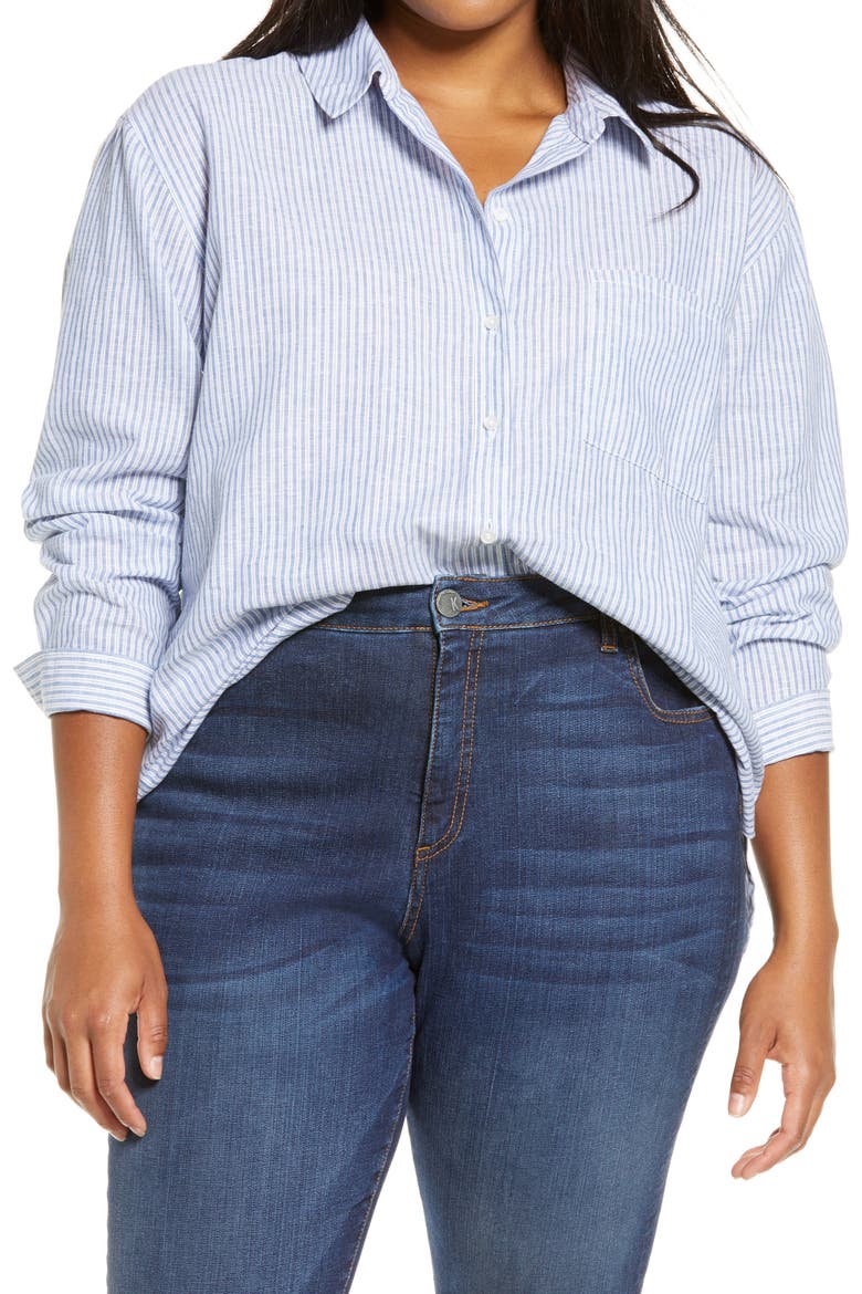 Stripe Linen Blend Shirt, Main, color, BLUE- WHITE CARPENTER STRIPE