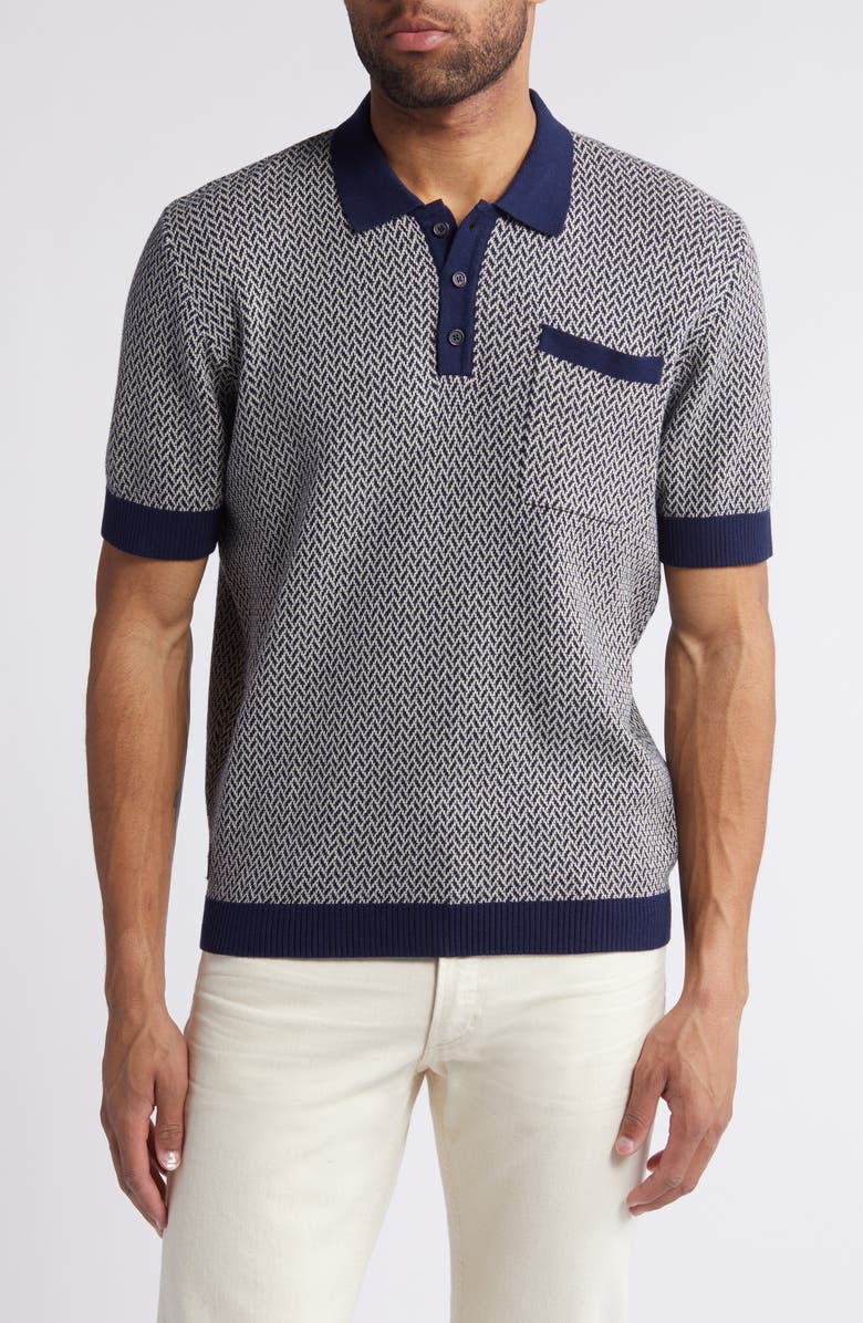 Percival Casa Martini Geo Jacquard Polo Sweater, Main, color, 