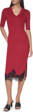 DKNY Lace Trim Midi Sweater Dress