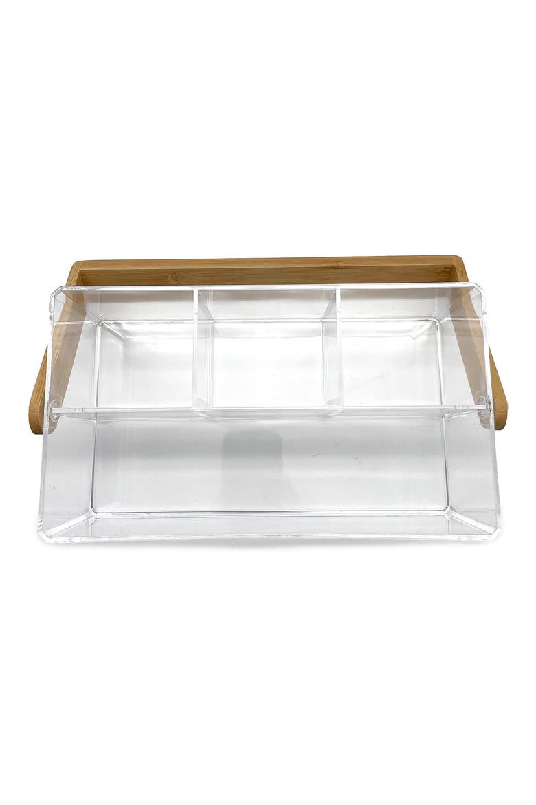 4-Compartment Bamboo Handle Organizer, Main, color, CLEAR AND BAMBOO