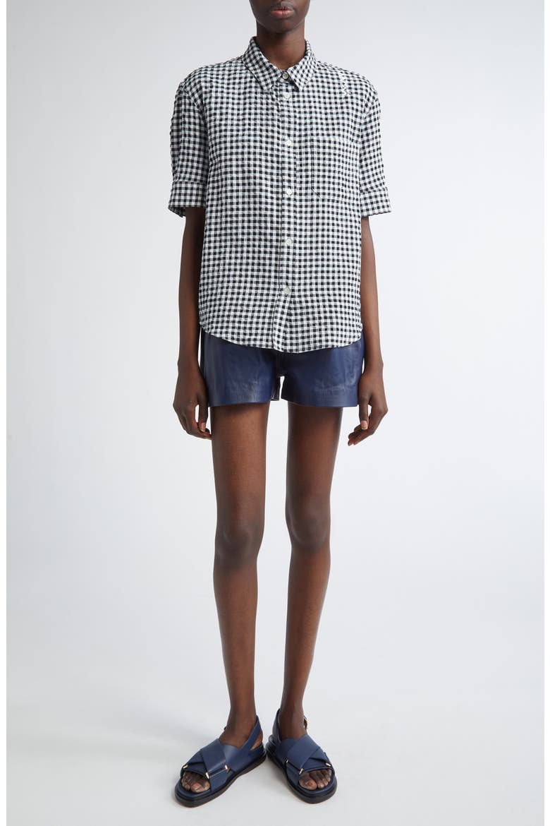 Gingham Seersucker Button-Up Shirt, Alternate, color, BLACK