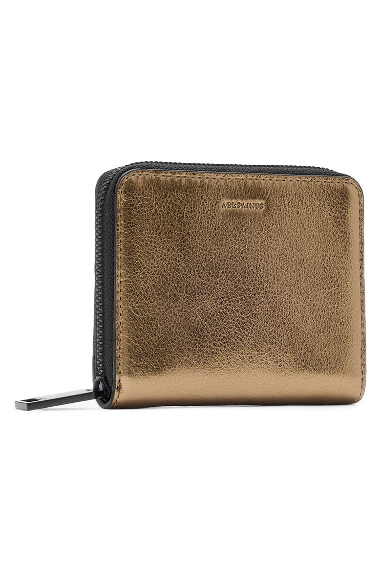 Lena Hex Metallic Leather Zip Wallet, Alternate, color, WARM BRASS