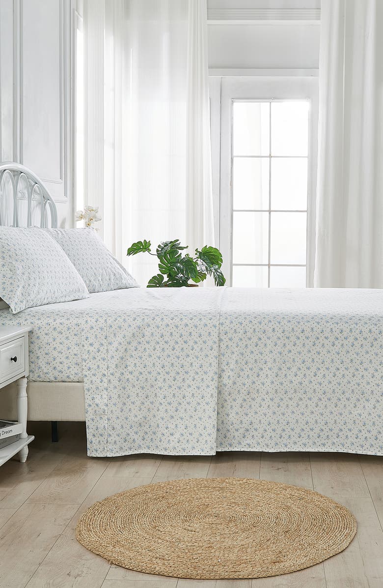 MELANGE HOME La Fleur 200 Thread Count Cotton Sheet Set, Alternate, color, Blue