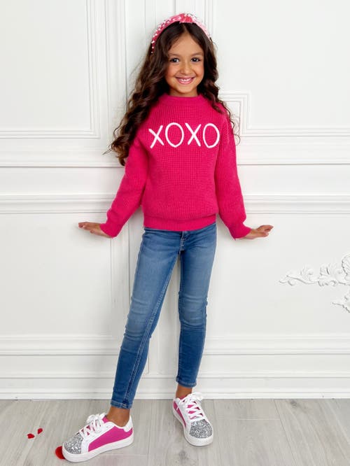 Mia Belle Girls Embroidered Chunky Knit Sweater In Pink