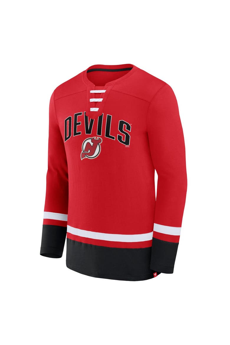 Men's Fanatics Branded Red New Jersey Devils Back Pass Lace-Up Long Sleeve T-Shirt, Alternate, color, Red