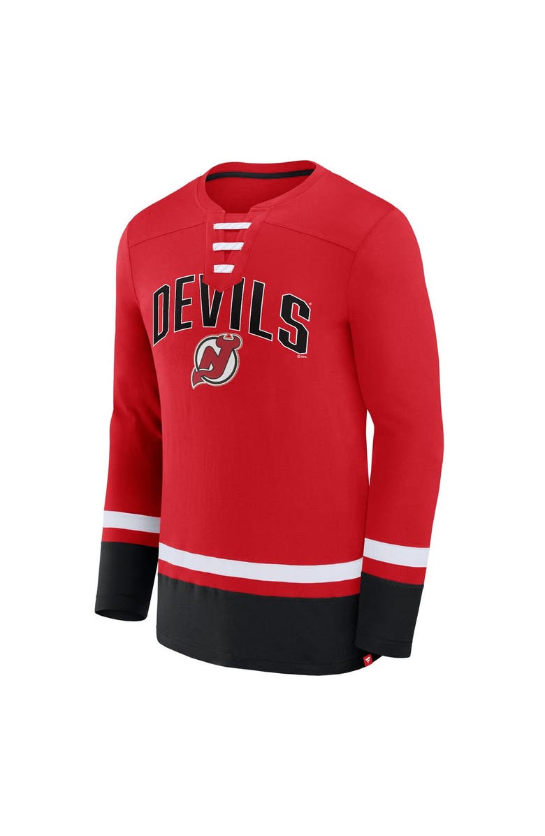 FANATICS Men's Fanatics Branded Red New Jersey Devils Back Pass Lace-Up Long Sleeve T-Shirt, Alternate, color, Red