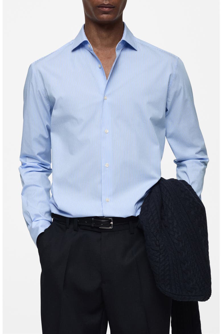 Regular Fit Stripe Stretch Cotton Button-Up Shirt, Main, color, BLUE