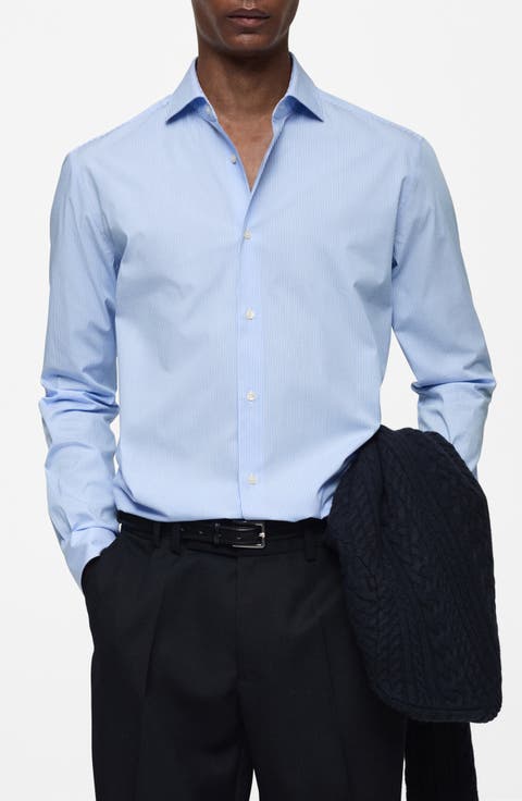 Regular Fit Stripe Stretch Cotton Button-Up Shirt