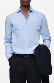 MANGO Regular Fit Stripe Stretch Cotton Button-Up Shirt