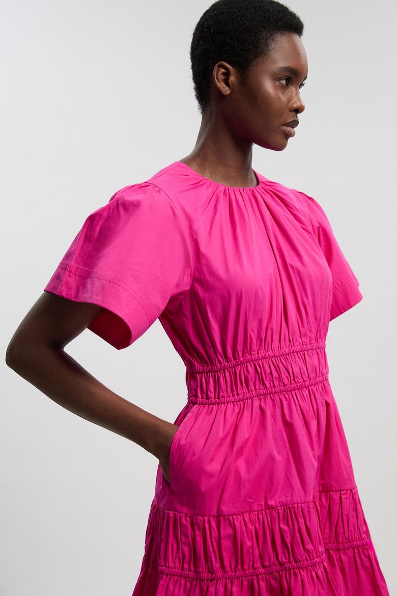 Shirred Tiered Mini Dress, Alternate, color, Hot Pink