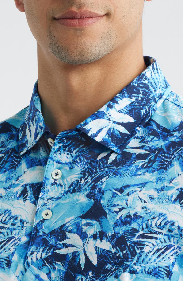 Bugatchi Hendrix Digital Abstract Print Pima Cotton Polo, Alternate, color, Azure