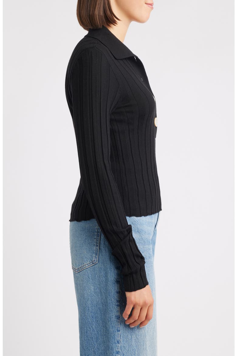 Merino Wool & Silk Polo Sweater, Alternate, color, BLACK