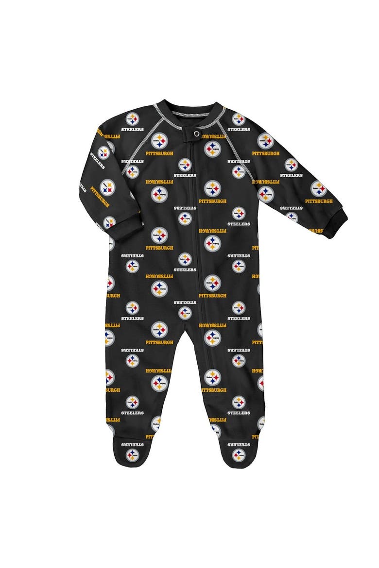 Newborn Black Pittsburgh Steelers Allover Print Raglan Full-Zip Jumper, Main, color, Black