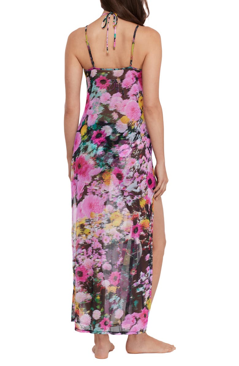 Steve Madden Cowl Neck Semisheer Mesh Cover-Up Maxi Dress, Alternate, color, Black Multi