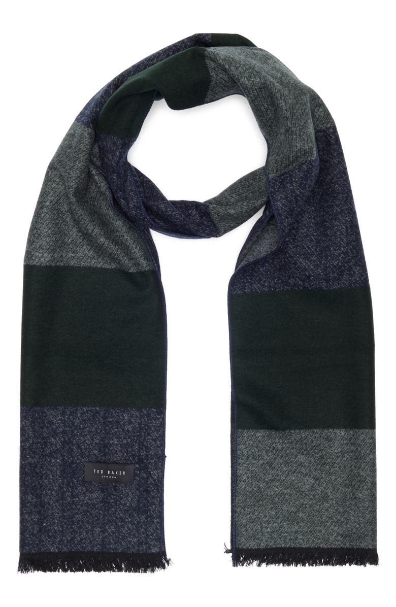 Ted Baker London Stripe Silk Reversible Scarf, Main, color, Green