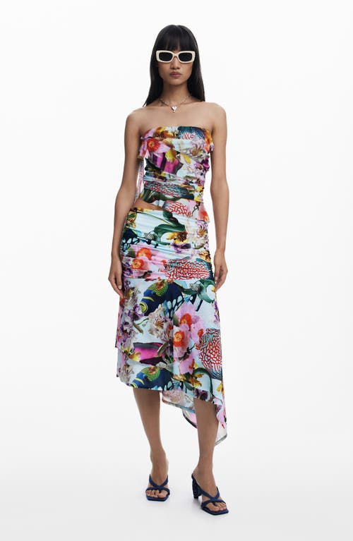 Desigual Ruffle Strapless Top In Multi
