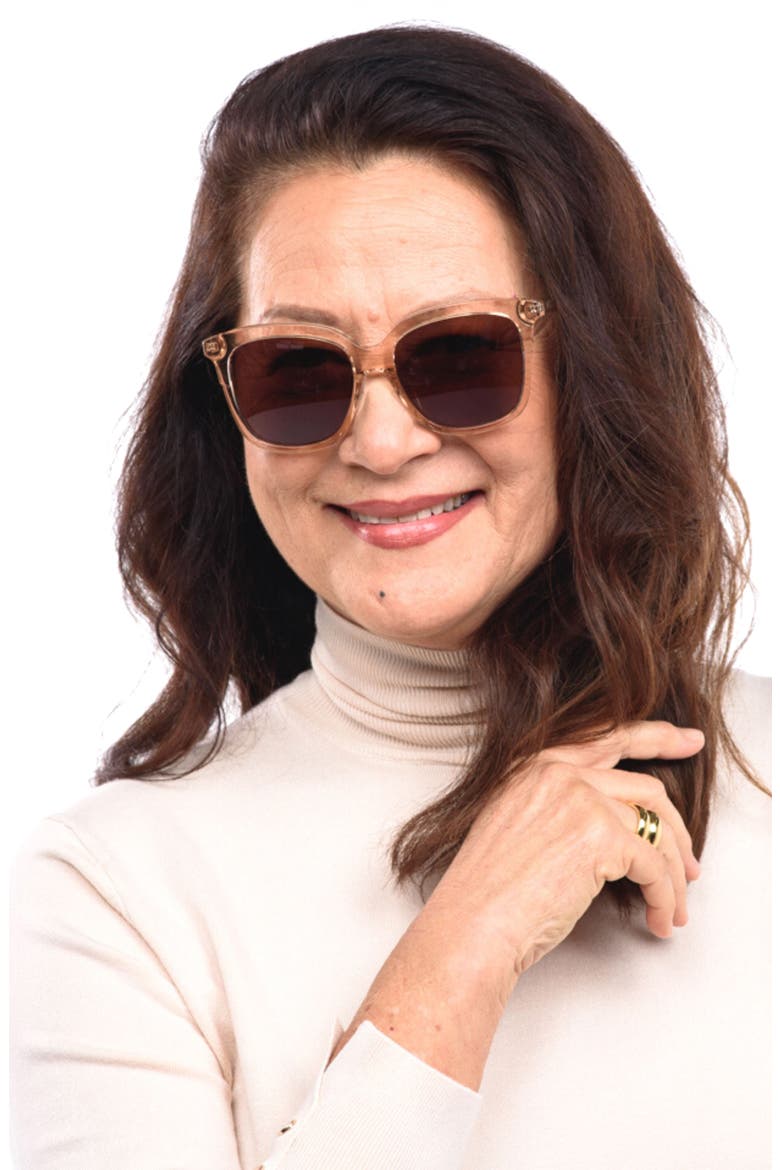 Keana 54mm Low Bridge Medium Width Polarized Square Sunglasses, Alternate, color, GUAVA MIMOSA