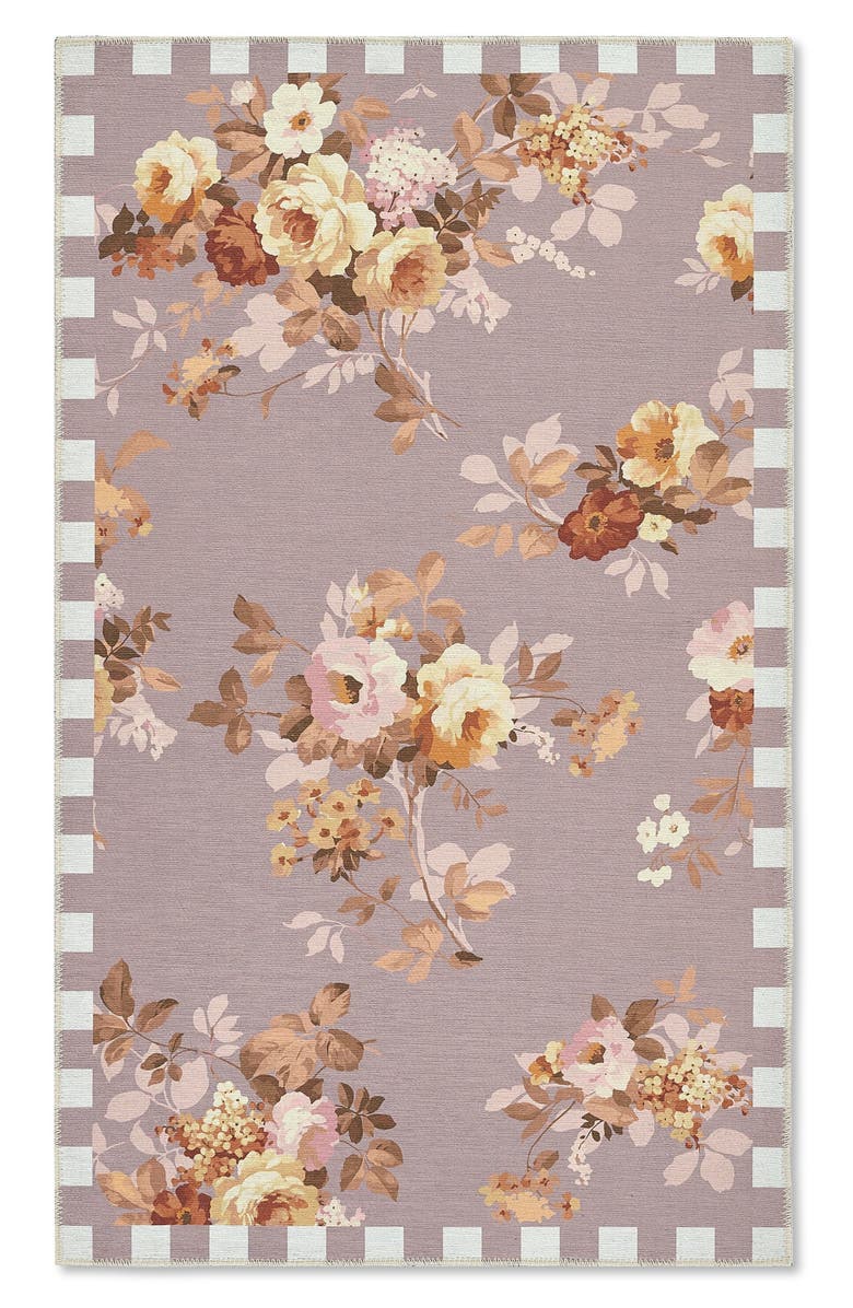 MACKENZIE CHILDS Taupe Wild Rose Washable Rug, Main, color, Taupe