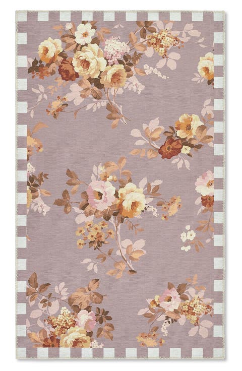 Taupe Wild Rose Washable Rug