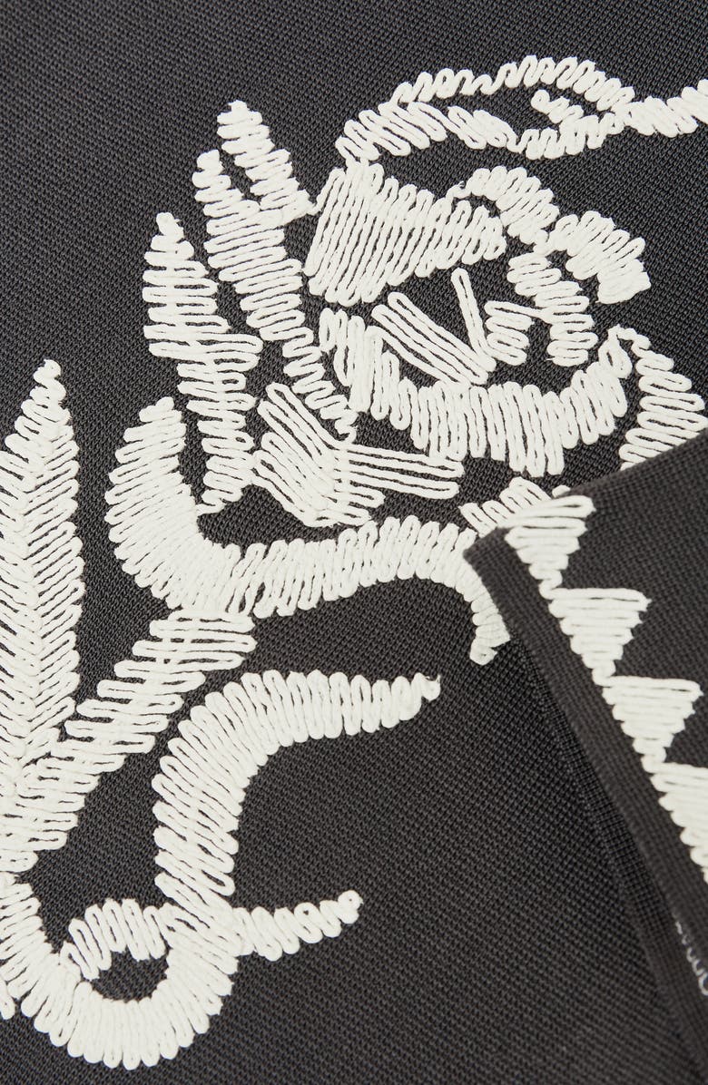 Reiss Folia Floral Embroidered Knit Camp Shirt, Alternate, color, Anthracite Grey