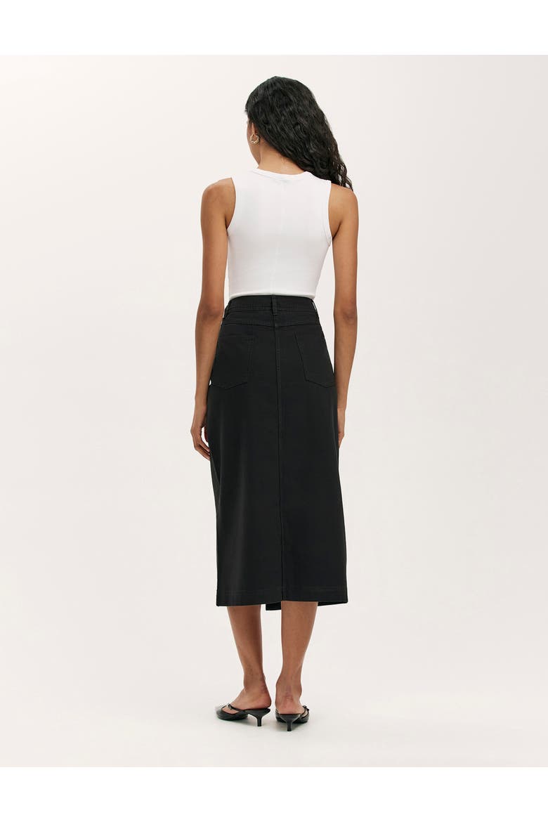 Beth Cotton Button-Front Midi Skirt, Alternate, color, Black