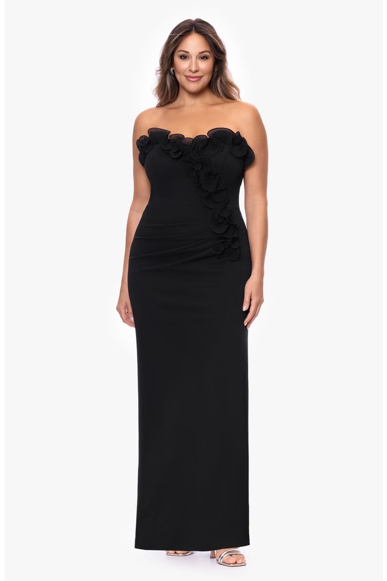 Strapless Scuba Crepe Gown, Alternate, color, BLACK