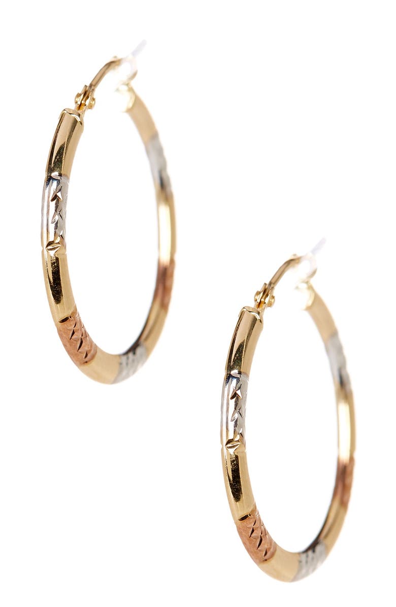KARAT RUSH 14K Tricolor Gold Shiny 22mm Diamond-Cut Fancy Hoop Earrings, Main, color,