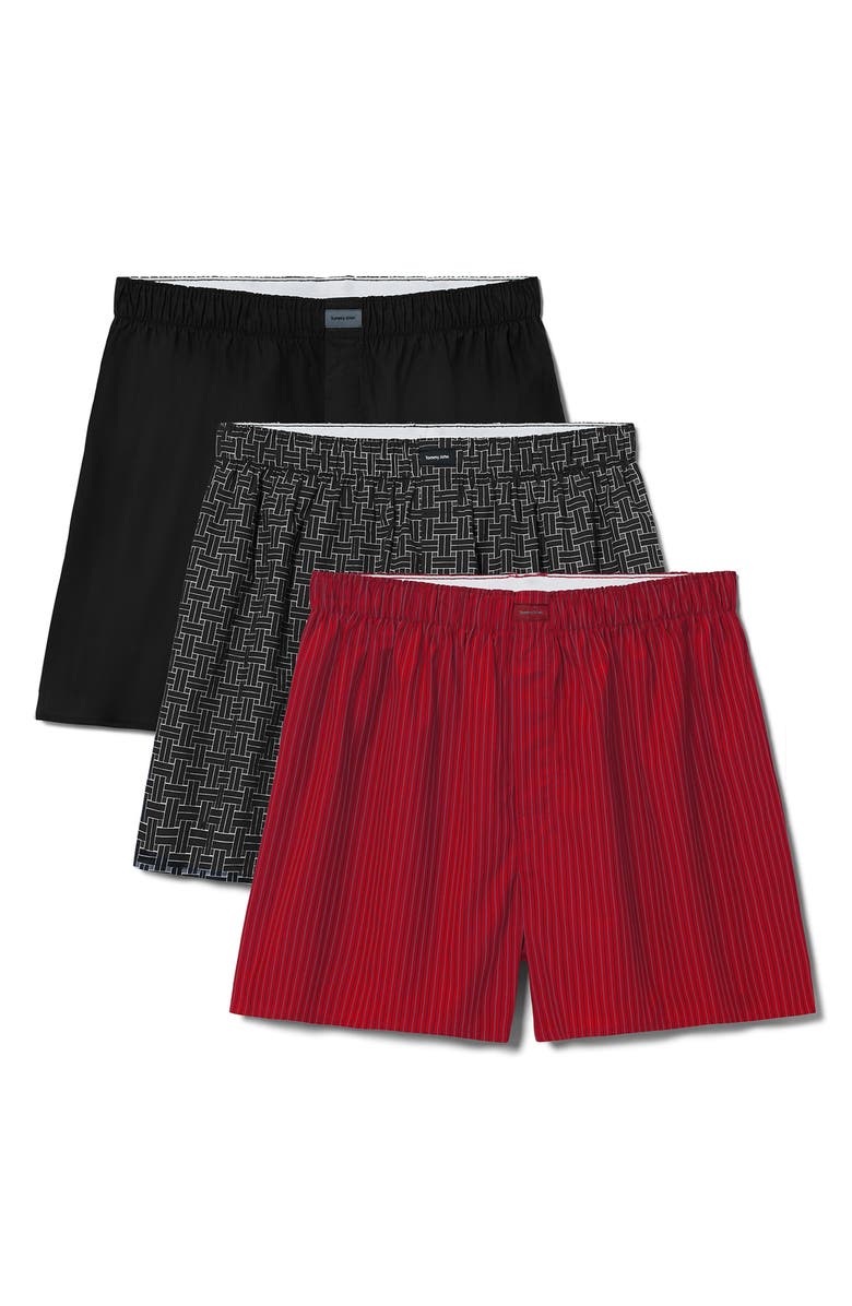 Tommy John Assorted 3-Pack Woven Cotton Boxers, Alternate, color, Stripe Red/ Black