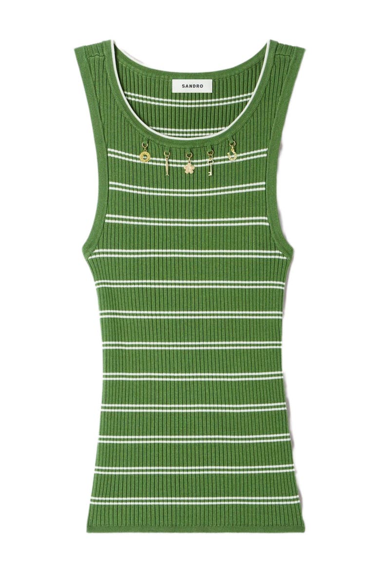 Striped vest top with tassels, Alternate, color, Green / ecru