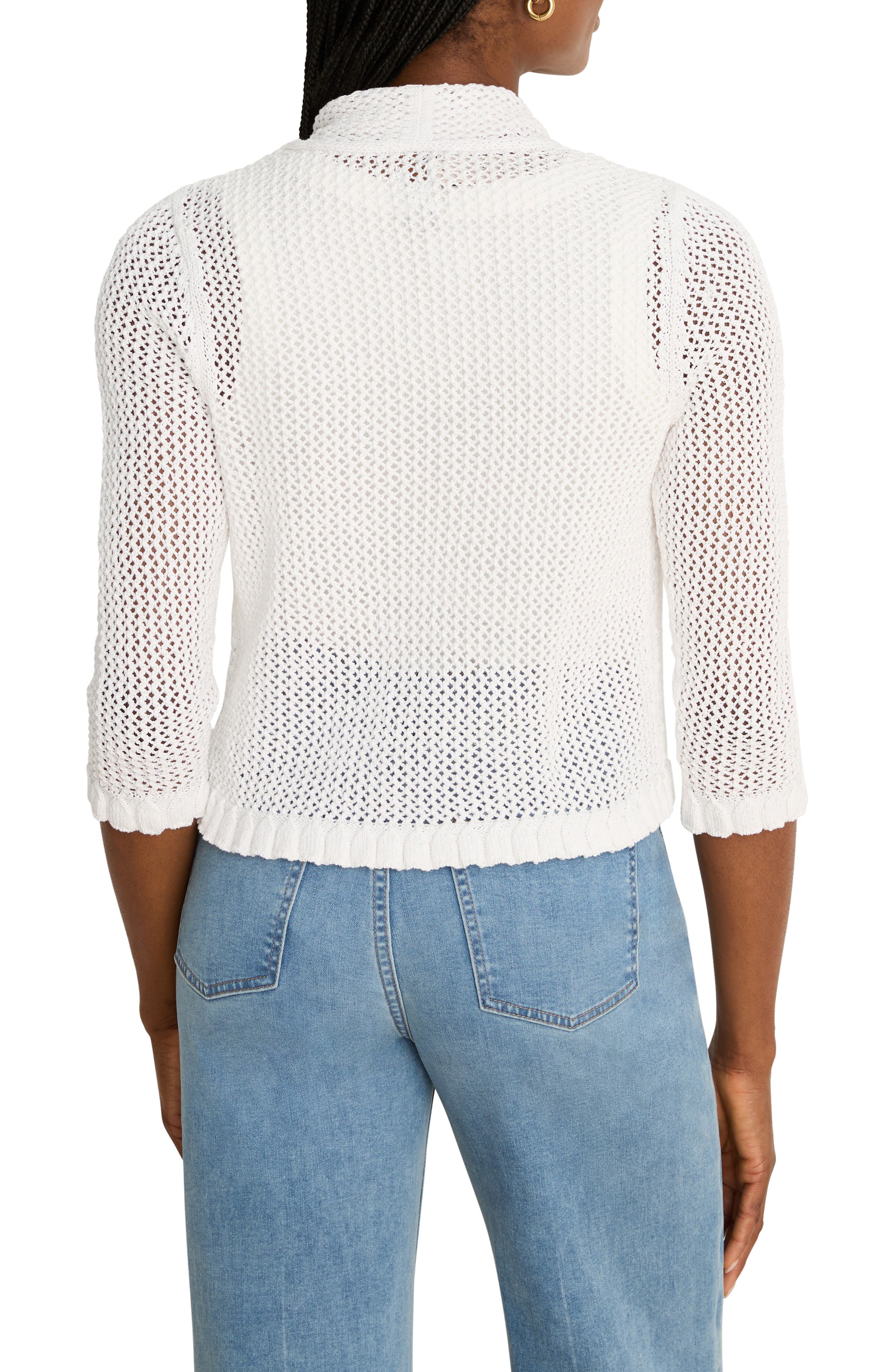 Openwork Knit Mesh Ruffle Trim Cardigan (Women) | Nordstrom
