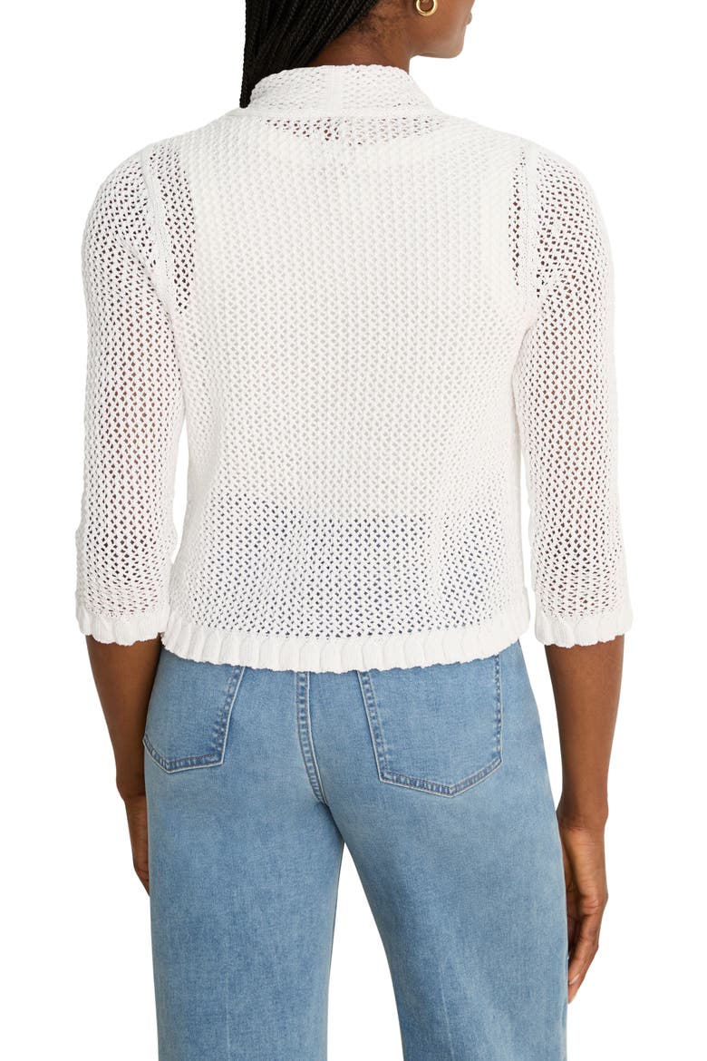 Openwork Knit Mesh Ruffle Trim Cardigan, Alternate, color, PAPER WHITE