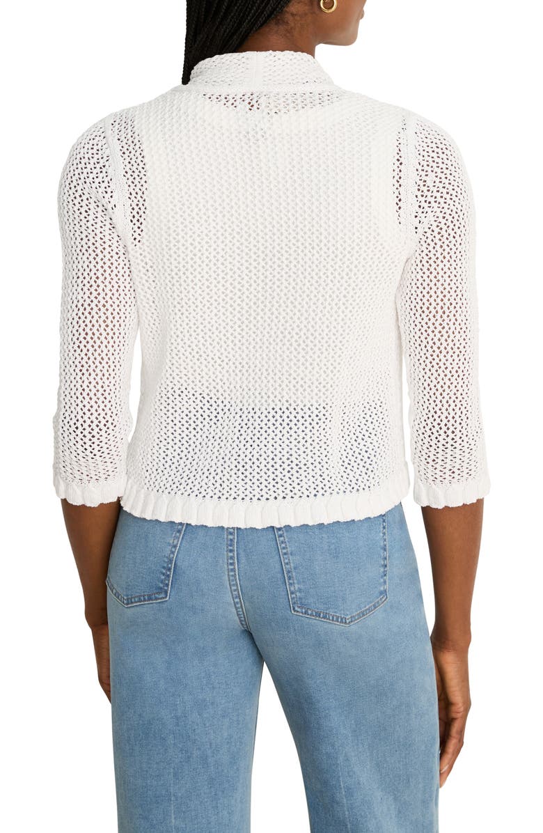 NIC+ZOE Openwork Knit Mesh Ruffle Trim Cardigan, Alternate, color, Paper White