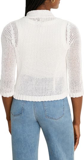 NIC+ZOE Openwork Knit Mesh Ruffle Trim Cardigan | Nordstrom