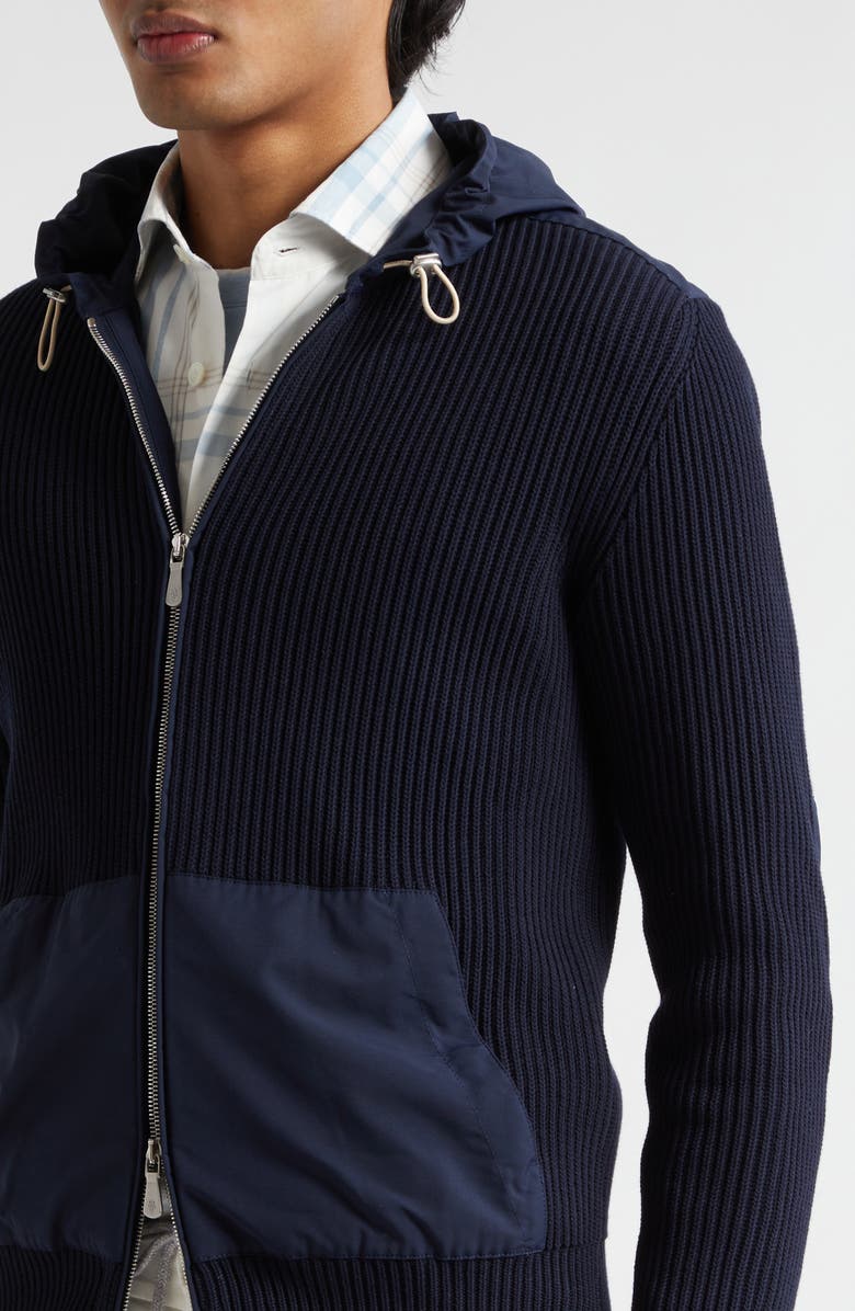 Eleventy Mixed Media Cotton Sweater Hoodie, Alternate, color, 