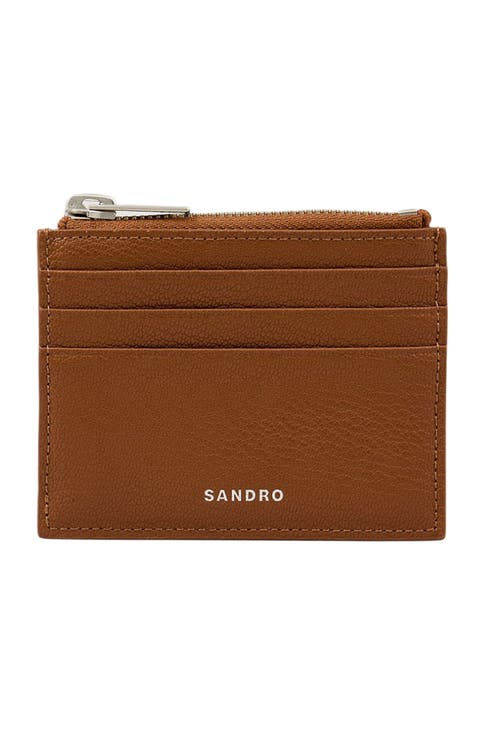 Grained leather zip card holder