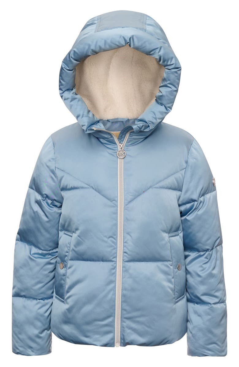 Michael Kors Kids' Satin Hooded Puffer Jacket, Main, color, 