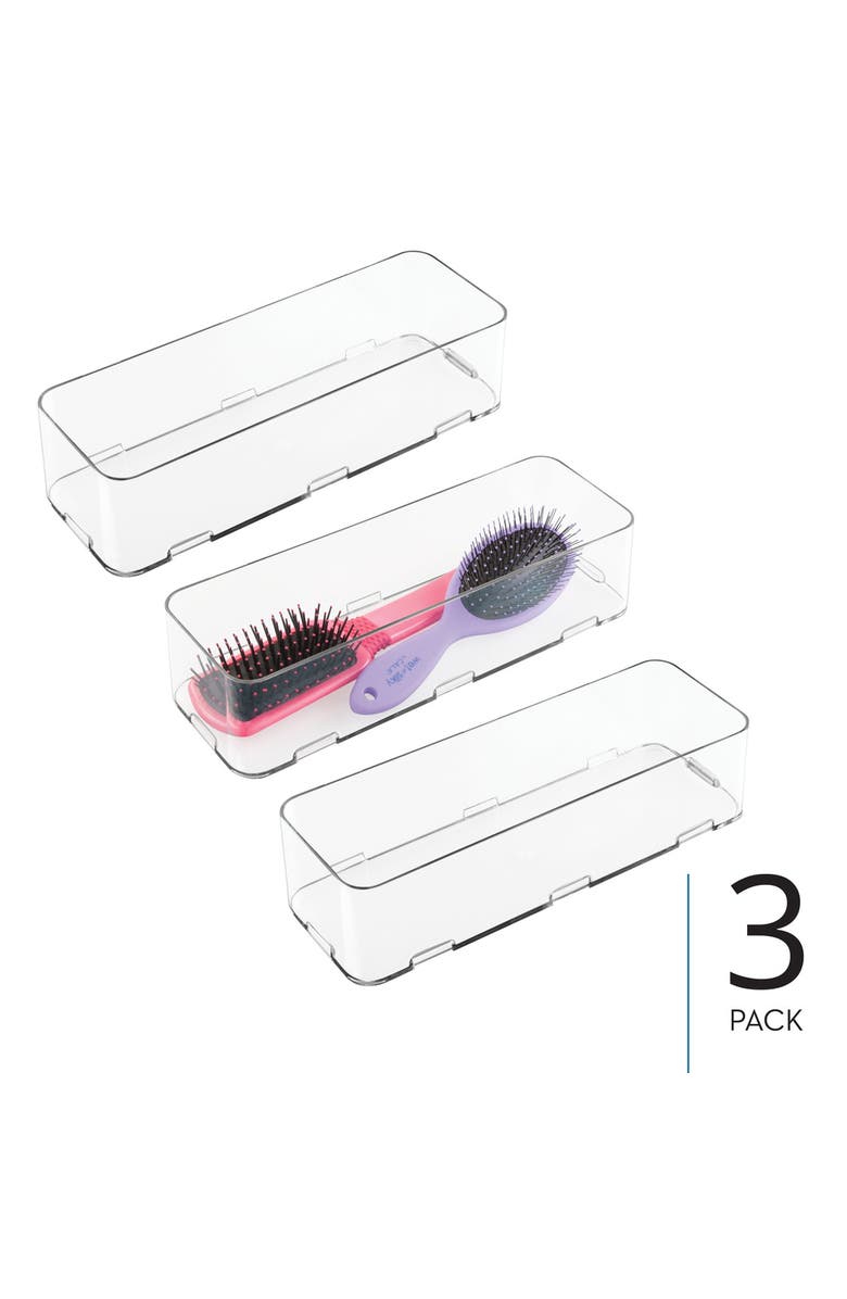 iDesign Interlocking Makeup Drawer Organizer, Clear Plastic Bins for Bathroom Vanity, Dresser, or Desk, 3-Pack, Alternate, color, Clear
