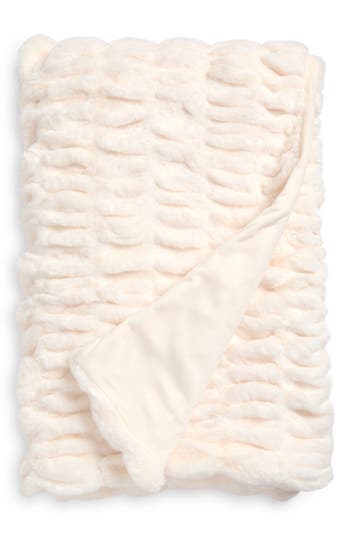 Karl Lagerfeld Ruched Faux Fur Throw Blanket In White